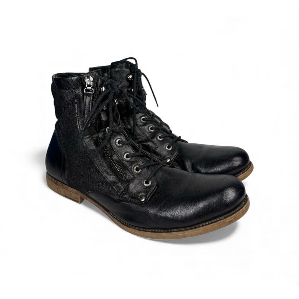 J75 by Jump Deploy Military Black Leather Combat Boots Laces Zip Rugged Men 11